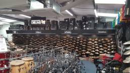 cymbal display wall for Graham Russell Drums