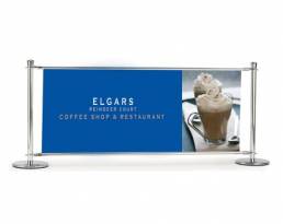 Cafe banners for exterior signage, barriers, segregation, advertising