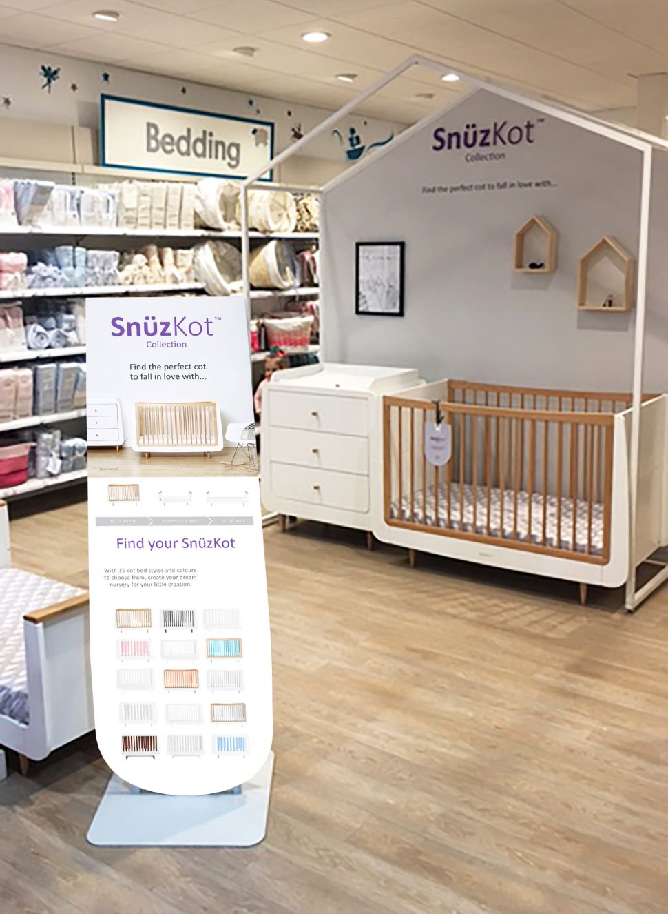 snuzcot FSDU freestanding display unit in Mothercare